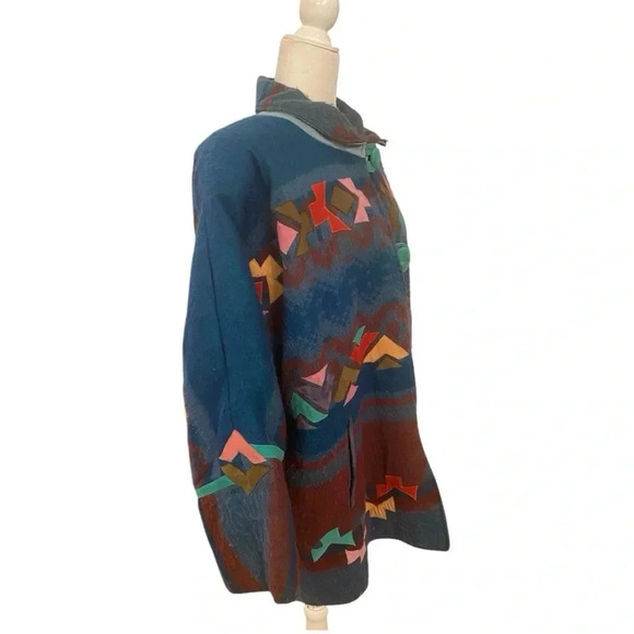 Vintage Womens Handmade Southwest Aztec Wool Leather Jacket Size XL 1990s Winter - Picture 4 of 7